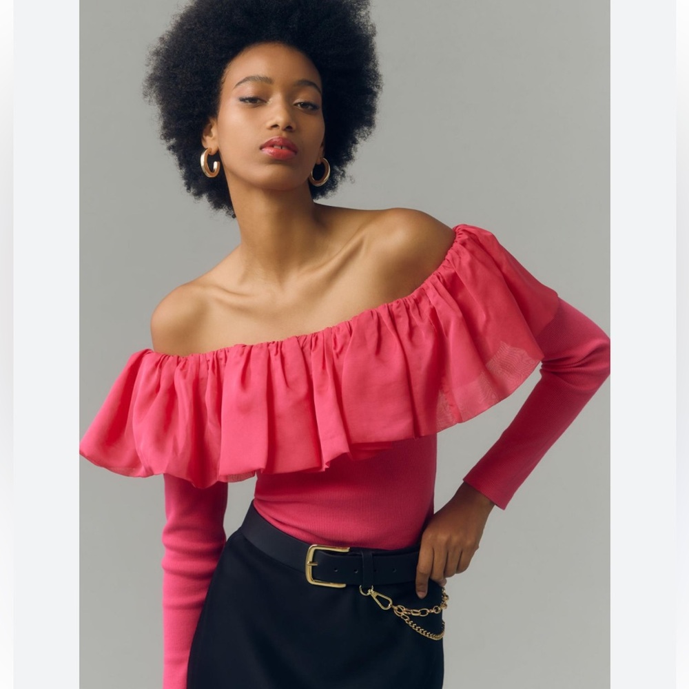 Anthropologie Vibrant Pink Ruffle Top